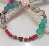 Pulsera Elástica Corazón Hema + Cristal Redondo