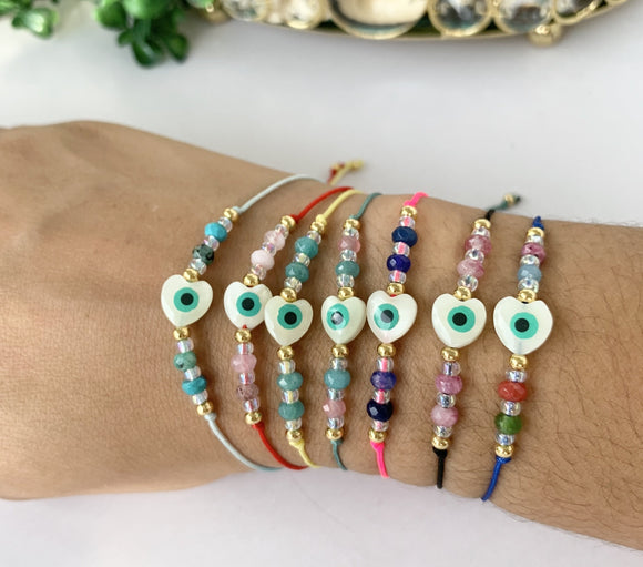 Pulsera Corazón Ojo Nácar