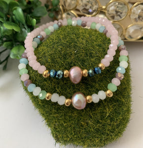 Pulsera una Perla Purpura Cristales