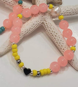 Pulsera Elástica Corazón Hema + Cristal Redondo