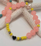 Pulsera Elástica Corazón Hema + Cristal Redondo